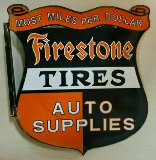 Porcelain Ceramic Sign Firestone Tires Double Sided Flanged 16x16 Inch Aprox
