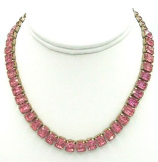 Stunning Vintage Pink Emerald Cut Glass Rhinestones Choker Necklace 14 "