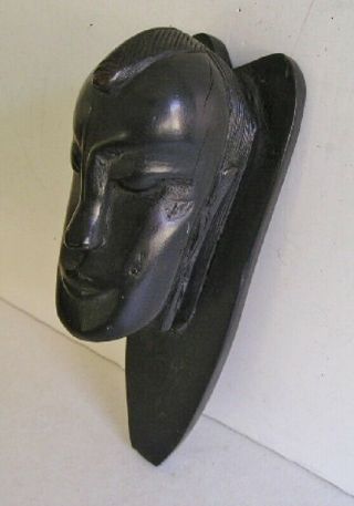 Vintage Hand Carved Folk Art Tribal Ebony Head Bust Solid Wood Sculpture