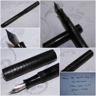 Antique John Bull Fountain Pen Black Herringbone Fine Nib Serviced & Restored