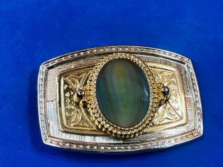 Western Gold Tone,  Real Or Faux Green Layered Stone Centerpiece Belt Buckle