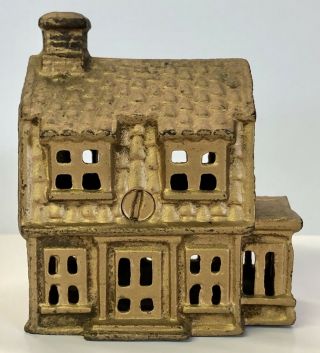 Antique Early Cast Iron House or Cabin Still Coin Bank Vintage Figural 3