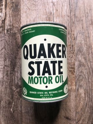 Vintage Early Quaker State Oil Can 1 Qt Old Stock Near 1940s Full