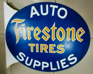 Porcelain Ceramic Sign Firestone Tires Flanged Double Sided 20x16 Inch Aprx.