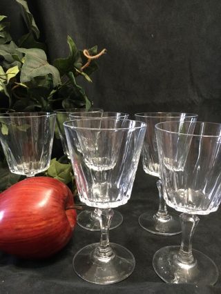 Elegant Set Of 6 Vintage Crystal Wine Glasses Goblets Faceted Stem 6” Mcm