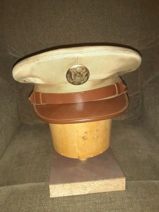 Vintage Wwii Ww2 Us Army Summer Service Visor Khaki Hat / Cap 7 1/4