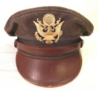 Wwii / Ww2 U.  S.  Army Officer’s Visor Hat,  Olive Drab Wool Top,  Dark Green Sides,