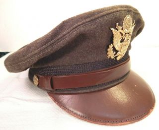 WWII / WW2 U.  S.  Army Officer’s Visor Hat,  Olive Drab Wool Top,  Dark Green Sides, 2