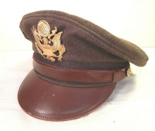 WWII / WW2 U.  S.  Army Officer’s Visor Hat,  Olive Drab Wool Top,  Dark Green Sides, 3