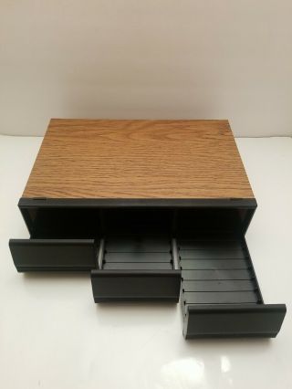 Vintage 36 Capacity Wood Grain Audio Cassette Tape Storage/3 Drawer Holder Case