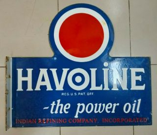 Porcelain Ceramic Sign Havoline Oil Double Sided Flanged 23x 20x2 Inch Aprox