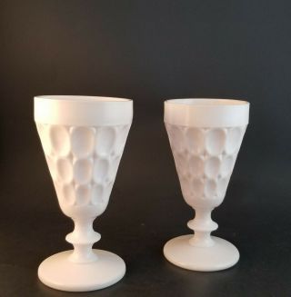 Vintage Pink Milk Glass,  Jeanette Water Goblet With Thumbprint Design.  Set Of 2