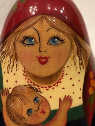 Russian Doll Matryoshka Signed roly poly Musical hand painted Woman & Child 2