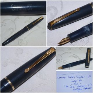 Vintage Conway Stewart 150 Fountain Pen Blue 14k Gold Smooth Medium Nib Restored
