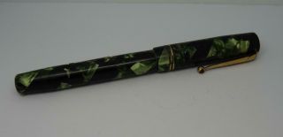 Vintage Green Marble " The Swan " Mabie Todd,  Self Filler Fountain Pen 14k Nib