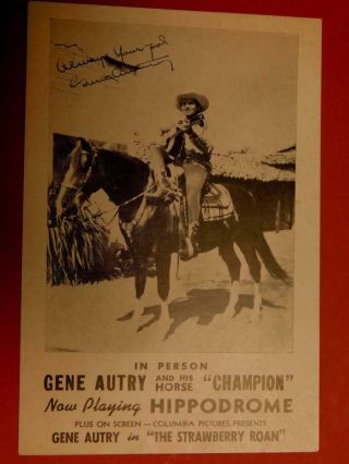 1948 Gene Autry & Champion The Strawberry Roan Plays Hippodrome Promo Card B8 - S2