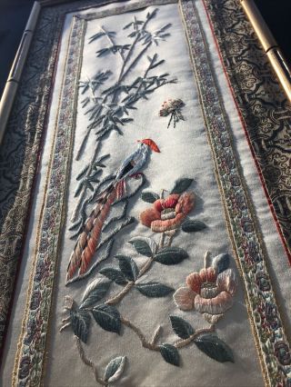 Vintage Antique Chinese Silk Embroidery Panel Textile Professionally Framed