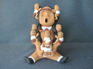 Vintage Native American Pottery Storyteller Doll Figure 7 Kids Signed Ramey 90 