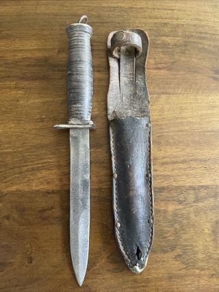 Vintage Ww2 Fixed 6.  5” Blade Dagger Fighting Knife With Sheath