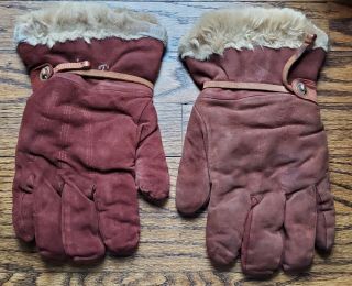 Wwii Japanese Army Navy Air Force Leather & Rabbit Fur Lined Pilot Gloves