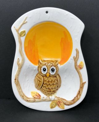 Vintage 1983 Sears Roebuck & Co.  Porcelain Owl Oven Top Spoon Rest Wall Hanging