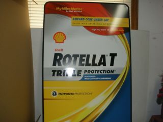 Shell Rotella T Oil Sign Large Double Sided Metal Sign And Stand.  Nos.