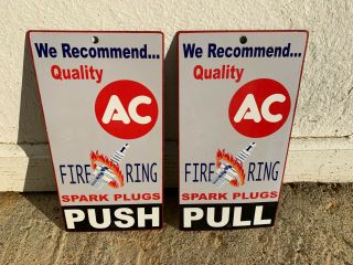 " A/c Fire Ring Spark Plugs " Metal Door Push Signs (8 " X 4 "),  (set Of 2),