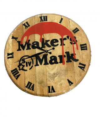 Authentic Makers Mark Bourbon Barrel Head Clock 21.  5” Diameter.