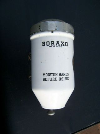 Boraxo Dispenser White Enamel Wall Mount Gas Station Bathroom Powdered Hand Soap