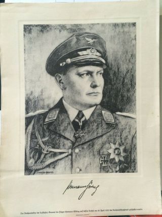 Pre - Ww2 Era Lithograph Print Of Luftwaffe Leader Hermann Goring