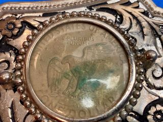 Vintage Western Coin Collectors Belt Buckle With Silver Dollar Centerpiece