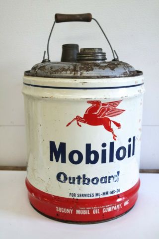 Mobiloil Outboard Oil Can - 5 Gallon - Red Pegasus - Wood Handle