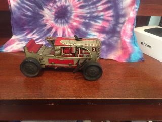 Vintage Marx Silver Number 5 Wind - Up Tin Toy Tractor.  Antique