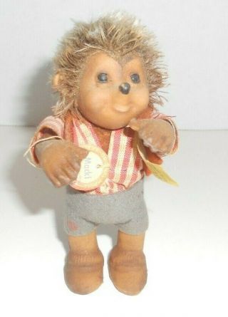 Vintage Steiff Macki Boy Hedgehog With Name Tag & Button With Label