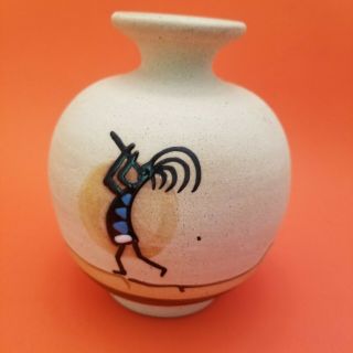 Signed Native American Pottery Vase Kokopelli Fertility Deity Flute Player