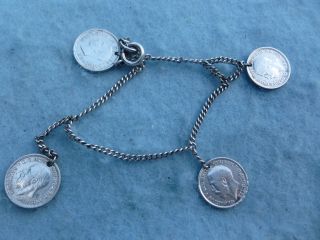 Wwii Us Army Coin Bracelet Trench Art Sterling British 3 Pence Ww2