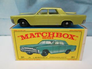 Matchbox/ Lesney 31c Lincoln Continental Lime Green - Black Plastic Wh.  - Boxed