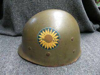 Wwii - Korean War Era Us M1 Helmet Liner W/ Unknown Unit Decals