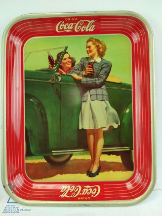 Vintage 1942 Coca - Cola 2 Girls At A Car Serving Tray American Arts