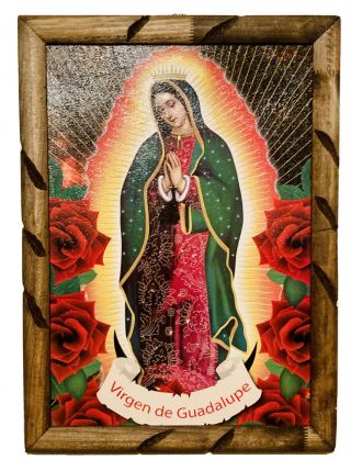 Framed Painting/print Virgen De Guadalupe Mexico Art Wood Cuadro Pintura 13 " X17 "