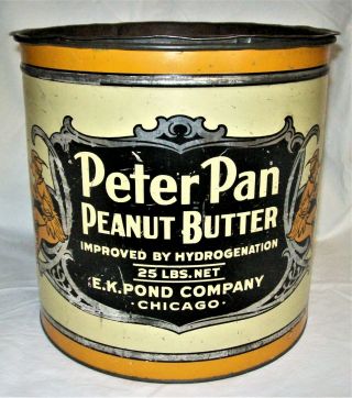 Vintage Peter Pan Peanut Butter Tin Collectible Empty 25 Lbs Net Chicago
