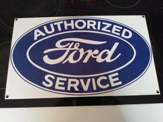 Ford Authorized Service Sign Porcelain Dealer Sign Gas Oil C.  1950s