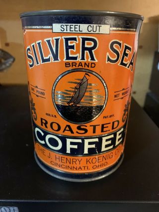 Really Silver Sea Coffee Tin Henry Koenig Cincinnati Ohio 1 Pound