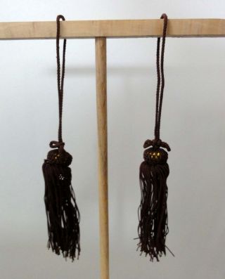 K 09 Pair Weight For Japanese Hanging Scroll Tassel Of Fuchin / Dark Brown