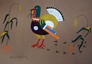 Richard Martinez 1930s Native American Lithograph " Turkey With Maize "
