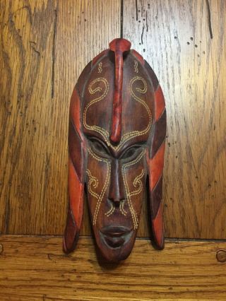 Vintage African Hand Made Carved Wood Wooden Kenya Jambo Mask 7 1/2 " X 3 1/2 "