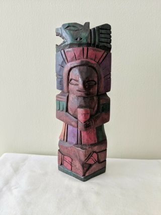 Wooden Hand Carved Painted Small Totem Pole Wood Carving
