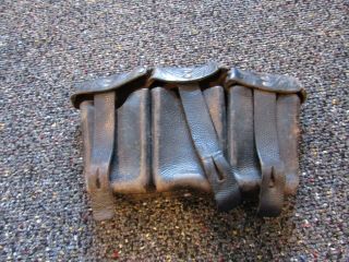 Wwii German K98 Black Pebbled Leather 3 Cell Ammo Pouch Dividers Intact Mark