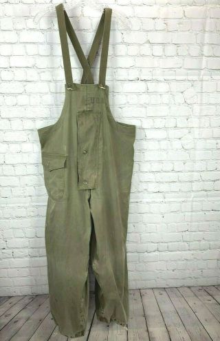 Vintage Us Navy Usn Overalls Deck Pants Size L Distressed Olive Green Rain Gear