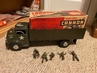 Vintage Marx Us Army Truck With Howitzer & Soldiers 3622 Perfect